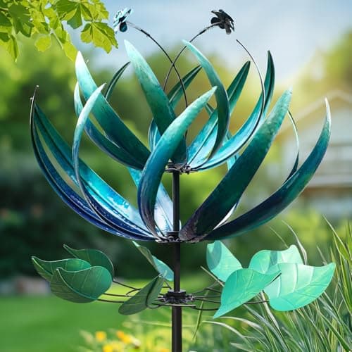 LimeHill Wind Spinner for Yard and Garden - Large Metal Windspinners for Outdoor Decorations (Blue Lotus (24 X 84 Inches)) image