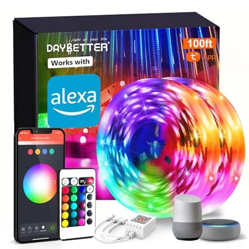 DAYBETTER Smart WiFi Led Lights 100ft, Tuya App Controlled Led Strip Lights, Work with Alexa and Google Assistant, Timer Schedule, Color Changing Led Lights for Bedroom Party Kitchen image