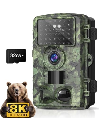 Krututy Trail Camera 8K 60MP Hunting Cameras Game Camera with Night Vision Motion Activated Bluetooth IP66 Waterproof app 130°Wide Angle 46pcs No Glow Infrared LEDs for Wildlife Monitoring, Green image