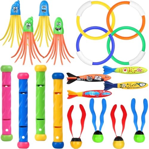 Cakuni Underwater Swim Pool Diving Toys - Summer Swimming Dive Toy Sets - Water Rings, Sticks, Octopus, Torpedo Bandits & Balls for Kids image