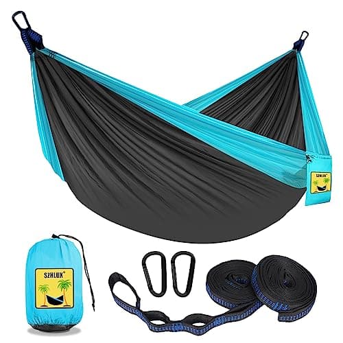 SZHLUX Camping Hammock Double & Single Portable Hammocks with 2 Tree Straps image