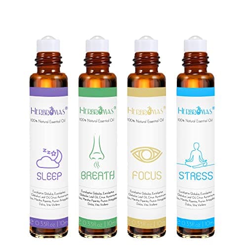HERBROMAS Aromatherapy Oils Roller Set, Natural Pre-diluted Essential Oils Roll On with Glass Rollerball, Relaxation Gift for Women & Men, Christmas Gift, Pack 4 x 0.33fl.oz image
