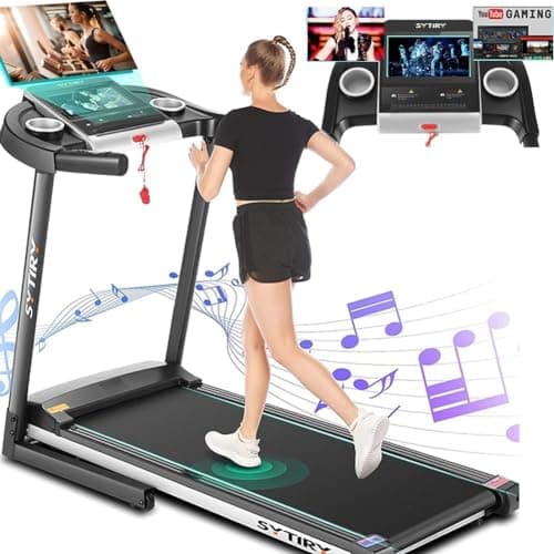 SYTIRY Treadmills for Home with TV Screen and WiFi,Smart Foldable Treadmill Machine,3D Virtual Sports Scene,HiFi Speakers,Popular APP for Social Networking,Video,and Search,Walking Treadmill image