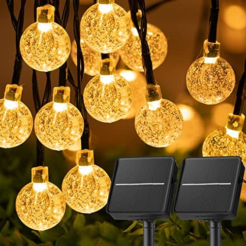 Solar String Lights Outdoor Waterproof, 2 Pack 60 LED 36.5 FT Each, Crystal Globe Lights with 8 Lighting Modes, Solar Powered Patio Lights for Garden Yard Porch Wedding Party Decor (Warm White) image