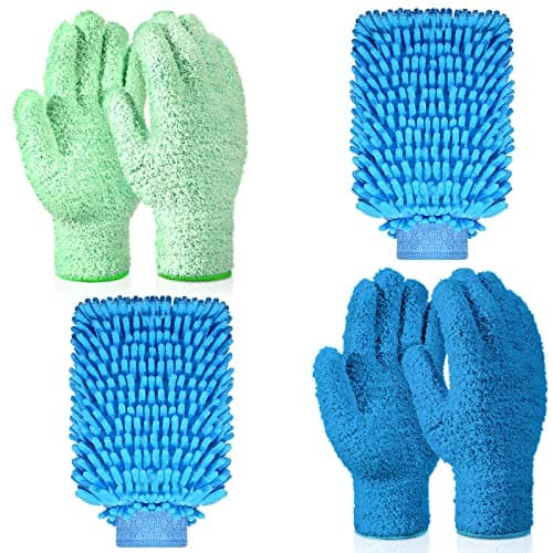 Potchen 6 Pcs Microfiber Dusting Mitt Gloves Microfiber Washable Dusting Gloves Car Wash Mitt for Leaf Cleaning Plant(Blue, Green) image