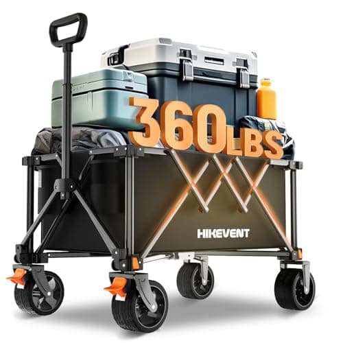 Hikevent Collapsible Wagon Cart, 360Lbs Heavy Duty Foldable Beach Wagon with Wider Wheels, Utility Grocery Shopping Cart for Garden, Camping, Sports, Black image