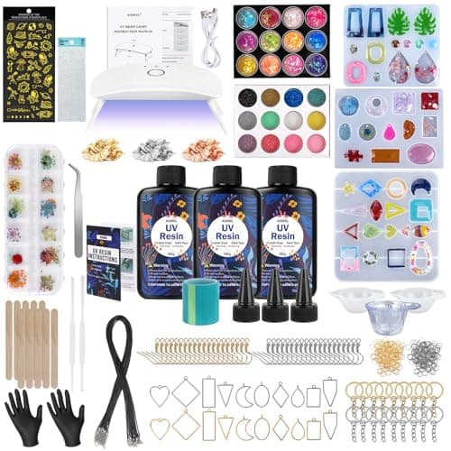 UV Resin Jewelry Making Kit - 300g Crystal Clear Resin with Light & Molds for DIY Keychain & Earring Making image