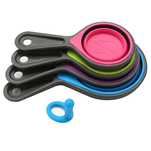 Collapsible Silicone Measuring Cups with 60ml/80ml/125ml/250ml - 4 Piece Set Kitchen Measuring Tools (4 Colors) image
