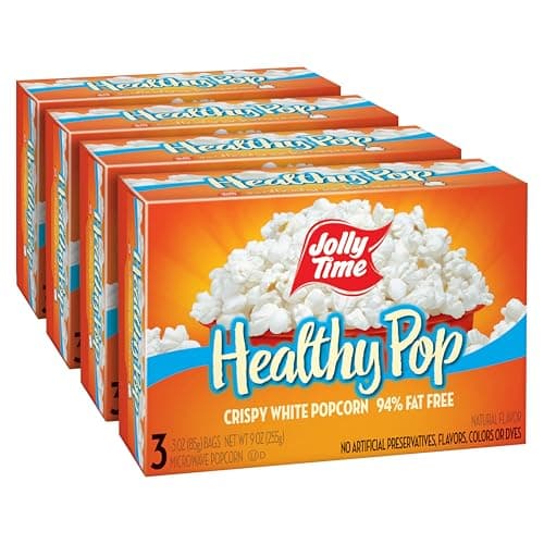 Jolly Time Healthy Pop Microwave Popcorn, Low Fat Gluten Free Non-GMO, 3oz Sharing Bag, 3 Bags Per Carton (Healthy Pop - Crispy N' White, 3 Ounce (Pack of 12)) image