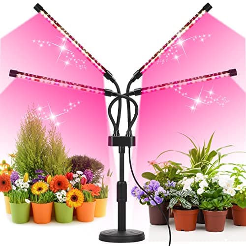 SYEIORAOM Grow Lights for Indoor Plants, Four Head LED Grow Light with Full Spectrum, Red White Spectrum for Indoor Plant Lamp, Adjustable Gooseneck, Suitable for Vegetation image