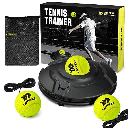 LOYPEXE Tennis Practice Rebounder Tennis Trainer Set Solo Tennis Trainer with String Practice Equipment 3 Replacement Rebound Balls Portable Tennis Practice Equipment for Adults Kids Beginners image