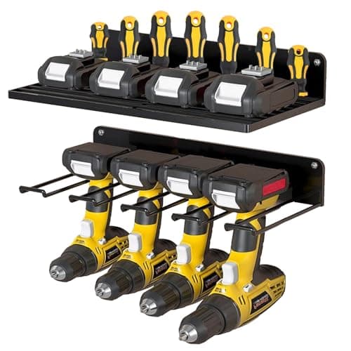 Mibcocny Adjustable Power Tool Organizer Wall Mount with 4 Slots, Workshop Cordless Drill Holder Heavy Duty, Pegboard Wall Organizer, Garage Shelving, Hand Tool Organization (16" W x 7.6" H, Black) image