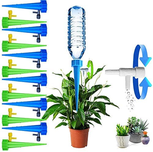 Self Watering Spikes for Indoor Outdoor Plants - 12 Pack Plastic Bottle Garden Drip Irrigation System With Adjustable Control Valve - Automatic Watering Bulbs and Globes image