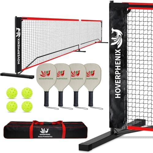 Hoverphenix Pickleball Set with Net for Driveway, Portable Regulation Size Pickleball Net System with Paddle Set of 4, Outdoor Pickleballs, Carry Bag, Weather Resistant Metal Frame image
