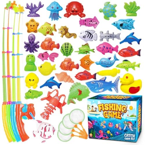 Goody King Magnetic Fishing Game Pool Toys for Kids - Bath Outdoor Indoor Carnival Party Water Table Fish Toys for Kids Age 3 4 5 6 Years Old 2 Players Gift (Large) image
