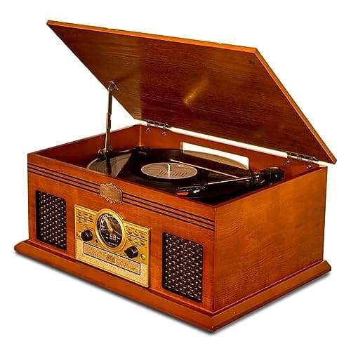 Retro Phonograph, Old School Vinyl Turntable, Vintage Vinyl Playback Box, Vinyl CD Integrated Jukebox image
