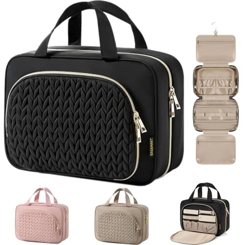 BAGSMART Travel Toiletry Bag with Jewelry Organizer, Hanging Travel Bag for Toiletries, Makeup Cosmetic Bag Organizer, Carry-on Travel Accessories Essentials, Black-M image