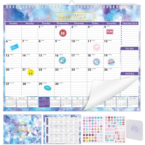 NiHome 2025-2026 Large Wall Calendar with DIY Stickers & Adhesive Hooks, 18-Month Wall Calendar from January 2025 to June 2026, Detailed Planning Sections, Thick Paper & Robust Metal Wire Binding (Purple Jan. 2025-Jun. 2026) image