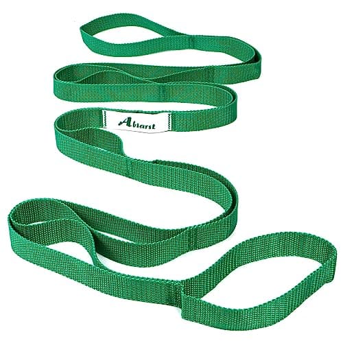 Abiarst Stretching Strap Yoga Straps for Physical Therapy, 10 Loops Non-Elastic Stretch Band for Pilates, Flexibility, Exercise and Gymnastics (Green) image