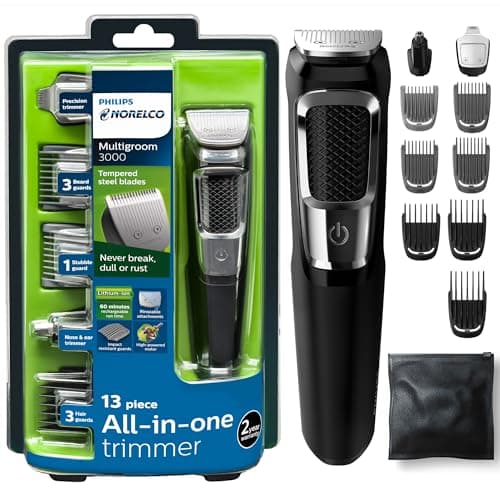Philips Norelco Multigroomer All-in-One Trimmer Series 3000, 13 Piece Mens Grooming Kit, for Beard, Face, Nose, and Ear Hair Trimmer and Hair Clipper, NO Blade Oil Needed, MG3750/60 image
