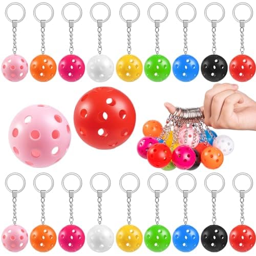 ZHWKMYP 18 Pcs Pickleball Keychain, Colourful Miniature Pickleball Key Chain image