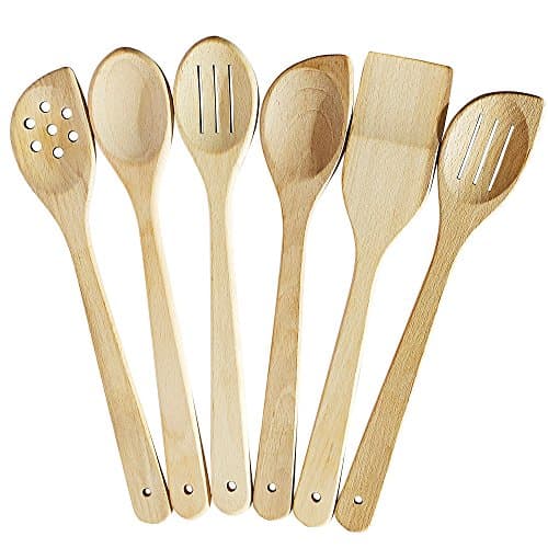 ECOSALL Healthy Wooden Spoons For Cooking Set of 6. Safe and Reliable Cooking Utensils for Kitchen – 100% Natural Nonstick Wood Spatula Spoon For Scraping, Stirring, Serving – Uncoated Solid Hardwood image
