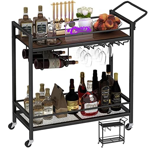 LAATOOREE Bar Cart, Two-Color Home Bar Serving Cart image