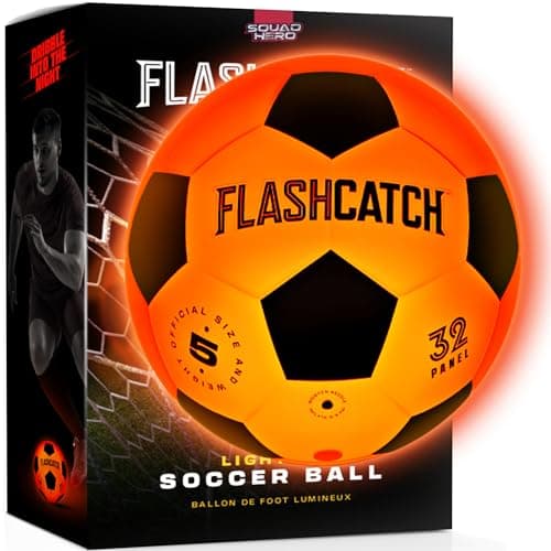 FlashCatch Light Up Soccer Ball - Glow in The Dark - NO 5 - Sports Gear Easter Gifts for Boys & Girls 8-15+ Year Old - Kids, Teens Gift Ideas - Cool Boy Toys Ages 8 to 15 Glowing Night Activity image