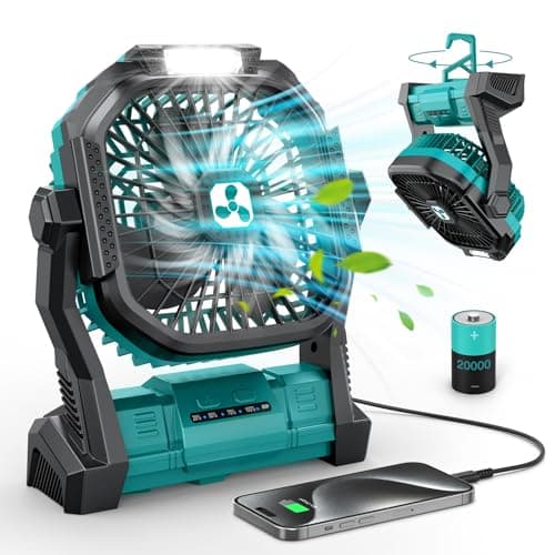 Portable Fan Rechargeable, 20000mAh Cordless Battery Powered Fan with LED Lantern, USB C Battery Operated for Travel Bedroom Home Camping Tent Office Beach Desk Fishing Table image