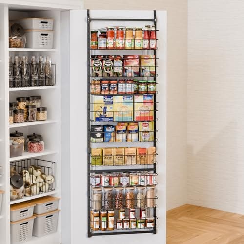 Fixwal 9-Tier Over the Door Pantry Organizer, Metal Hanging Spice Rack Storage Shelves with Adjustable Baskets for Kitchen, Black image