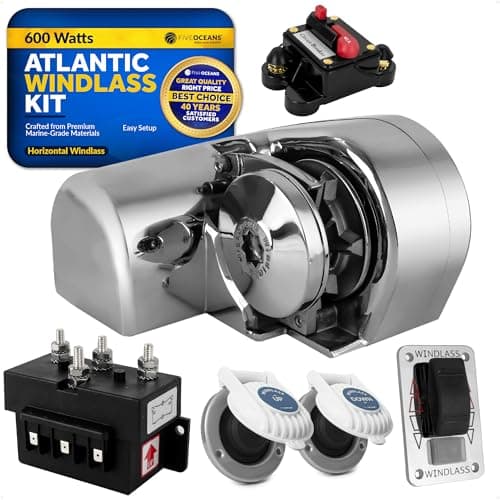 Five Oceans Horizontal Windlass Anchor System, Windlass Atlantic 600 Watts, 12V DC, Max Limit Pulling Power 1200 Lb, Solenoid, 60A Circuit Breaker, Up/Down Foot Switch and Rocker Switch - FO3930 image