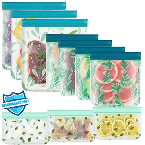 10 Pack Dishwasher Safe Reusable Bags Silicone, Leakproof Reusable Freezer Bags for Food Storage Home Organization Travel & Make-up BPA FREE for Food Storage Home BPA FREE for Salad Fruit image
