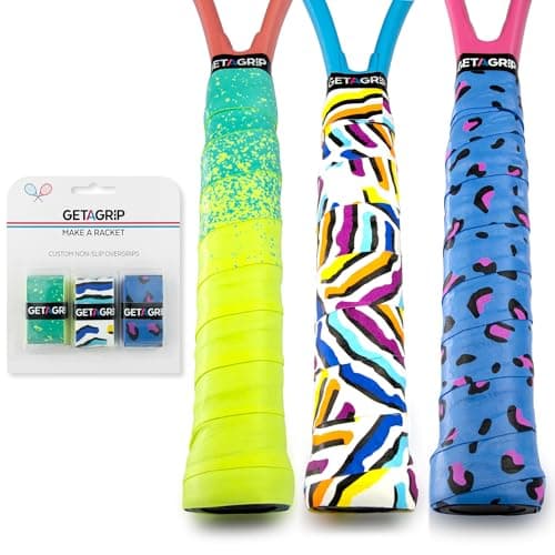 Get A Grip - Custom Tennis Racket Grip Tape - Anti-Slip/Quick-Drying Tennis Overgrips - Precut Badminton Racket Grip with Finishing Tape (Find Your Flair Pack, 3 Grips (15% Discount)) image