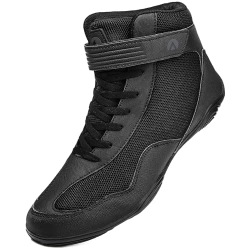 DimaiGlobal Men's Wrestling Shoe Fitness Sneaker Boxing Shoes Zero Drop Sole High Top Fighting Shoes Taekwondo Karate Martial Arts Training Shoes All Black image