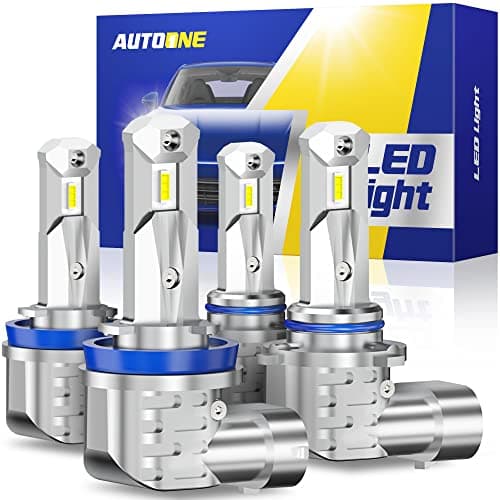 AUTOONE H11/H9/H8 9005/HB3 LED Bulbs Combo 6000K White, H11 9005 LED Lights Fog Lights Canbus, Fanless Mini Size Plug and Play, Pack of 4 image