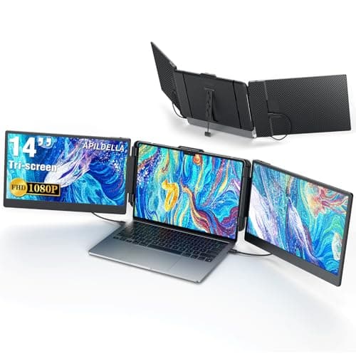 APILDELLA 14’’ Triple Laptop Screen Extender, 1080P FHD Portable Dual Monitor for Laptop USB C HDMI, Plug-Play Laptop Monitor Extender for Triple Display for Mac/Windows, Fit 13”-17.3” Laptops image