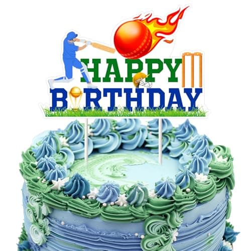 Cricket Cake Topper Cricket Birthday Party Decoration Cricket Theme Happy Birthday Cake Pick Double Sided Printing Sport Theme Cake Decoration for Kids Adults Birthday Party Supplies image