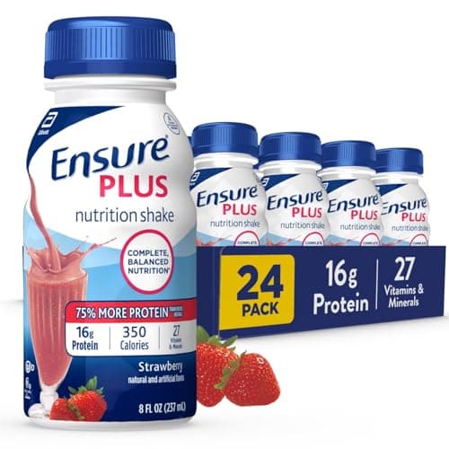 Ensure Plus Strawberry Nutrition Shake With Fiber | Meal Replacement Shake | Ready To Drink | 16g Protein and 27 Vitamins and Minerals | 8 fl oz - 24 Pack image