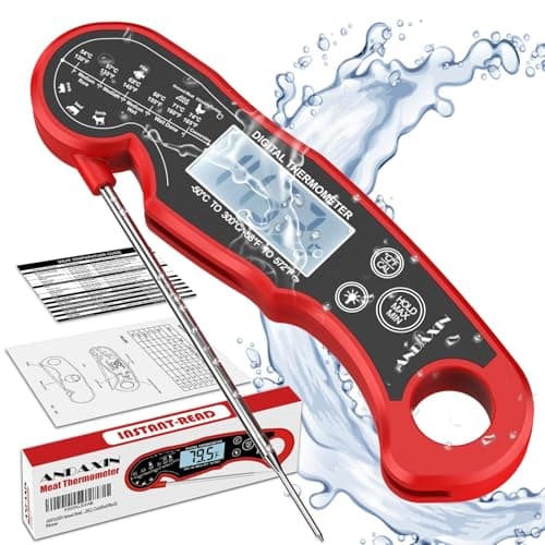 Meat Thermometer Digital for Grilling and Cooking - ANDAXIN Waterproof Ultra-Fast Instant Read Food thermometers with Backlight & Calibration for Kitchen, Deep Fry, BBQ, Grill(Red/Black), LCD image