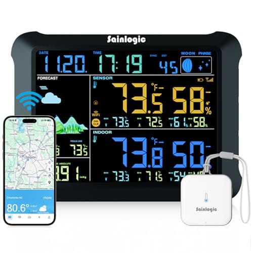 Sainlogic WiFi Smart Weather Station SA1 with 24H/ 7Days Accurate Weather Forecast by Weatherseed® AI, Email & App Notification Alert,Data Storage Export image