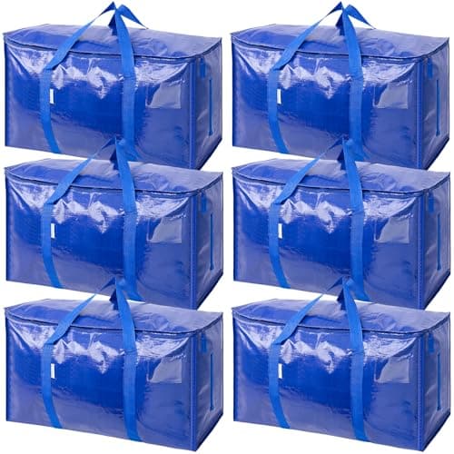 TICONN 6 Pack Extra Large Moving Bags with Zippers & Carrying Handles, Heavy-Duty Storage Tote Moving Boxes for Space Saving image