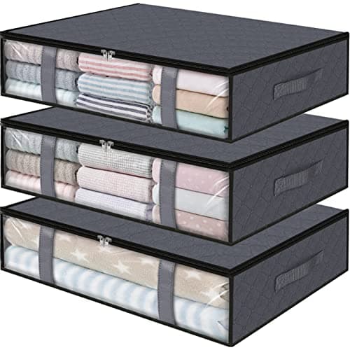 StorageRight Storage Bins,3-Pack Clothes Storage, Foldable Blanket Storage Bags, Under Bed Storage Containers for Organizing, Clothing, Bedroom, Comforter, Closet, Dorm, Quilts, Organizer,Grey image