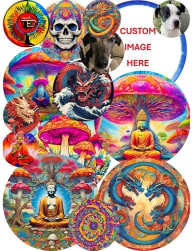 Generic Custom Disc Golf Disc Decals - Add Your Own Full Size Designs, Top and Bottom with Disc and Owner information image