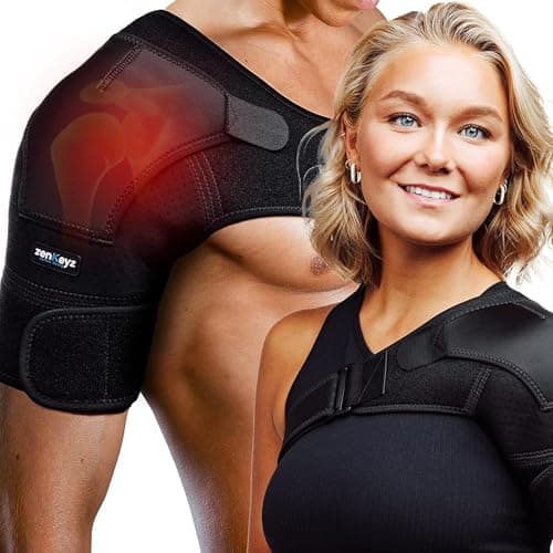 ZENKEYZ Shoulder Brace for Women & Men, Torn Rotator Cuff Shoulder Support, Neoprene Shoulders Compression Sleeve - Injury Pain Relief Arm Sleeves for Men & Women, Left & Right (Black, Small/Medium) image