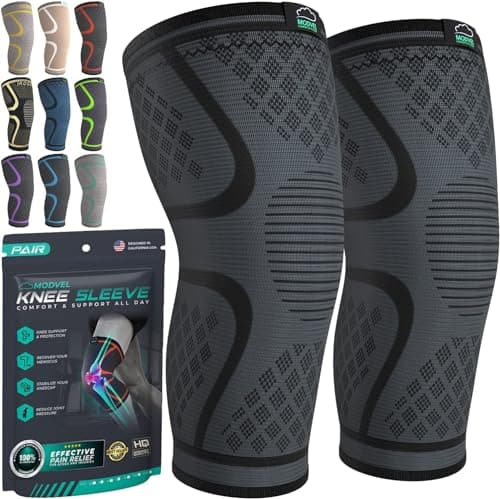 Modvel Compression Knee Brace for Women & Men, 2-Pack Knee Brace for Running Knee Pain, Knee Support Compression Sleeve, Workout Sports Knee Braces for Meniscus Tear, ACL & Arthritis Pain Relief image
