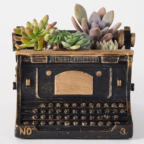 Tinnberlohas Retro Decorative Planter Gift – Vintage Typewriter Style Plant Pot with Drainage for Indoor & Outdoor Use, Durable Flower Pot for Home, Desk Decor – Unique Gift for Senior & Nature Lover image