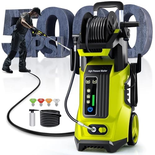 Fenbeli Electric Pressure Washer 5000PSI - 3.5 GPM Power Washer 2000W Portable Pressure Cleaner Machine with 4 Nozzles & Foam Cannon, 25FT Pressure Hose for Car,Patio, Fence, Window, Garden (Yellow) image