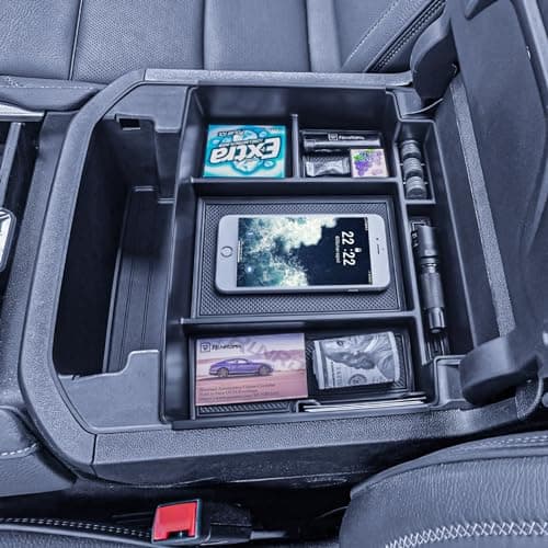 RUNROAD Center Console Organizer Tray Compatible with 2024-2021 GMC Yukon/Chevy Tahoe/Suburban Accessories, Armrest Tray Secondary Storage Organizer Box, ONLY for Power Sliding Console, Black image