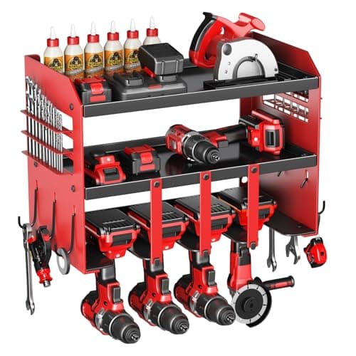 Power Tool Organizer Wall Mount - 120Lbs Load 3 Layers Storage Rack 4 Drill Holders for Drills Cordless Heavy Duty Iron Garage Tool Organizer Storage - Workshop Shed Pegboard Basement, Gifts for Men image