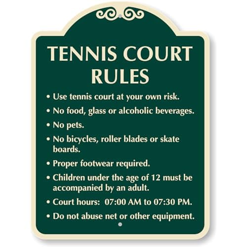 SmartSign Designer Custom Tennis Court Rules Sign - 18" x 24", 120 mil Aluminum Composite (ACM), Reflective Option, Choose Color, Made in USA image